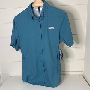 Columbia Women Teal Short-Sleeve UPF 40 Tamiami Shirt